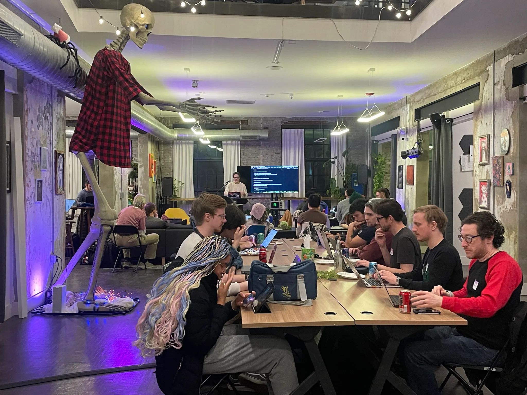 A wide shot of the group